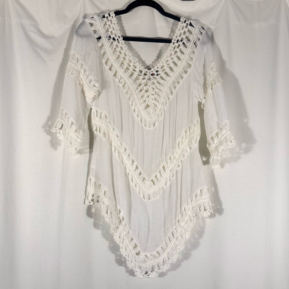 Amore White Crochet Lace Gauze Boho Blouse - Picture 2 of 6